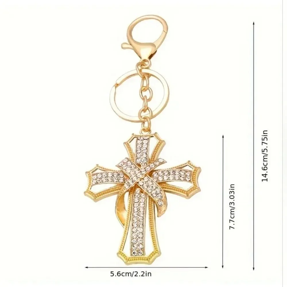 CHRISTIAN CROSS Sparkling Embellished Golden Tone Key Chain